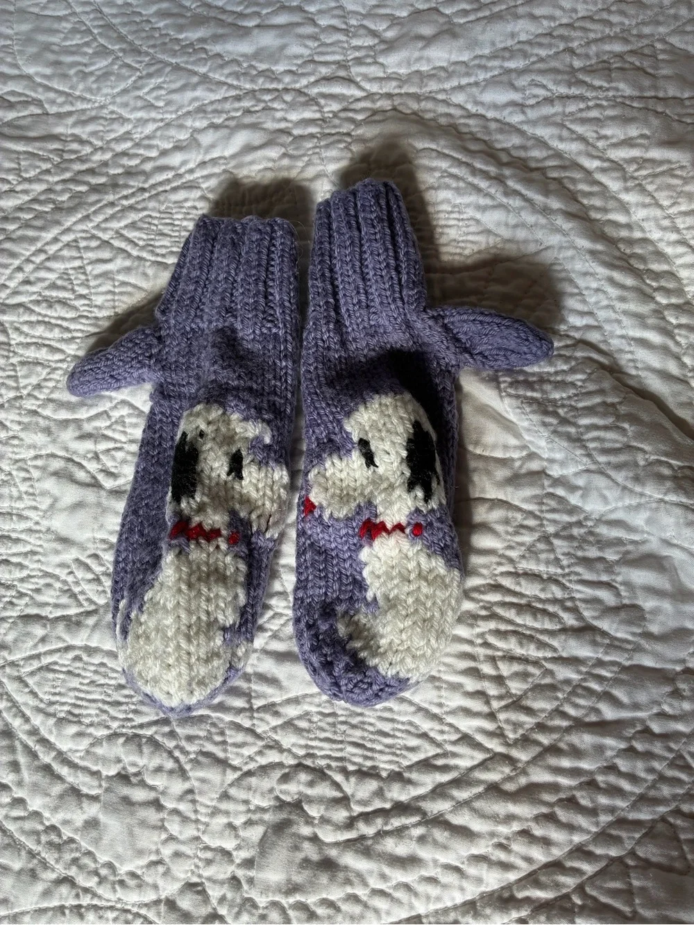 Kids Purple Snoopy Knit Matching Set - Sweater & Mittens